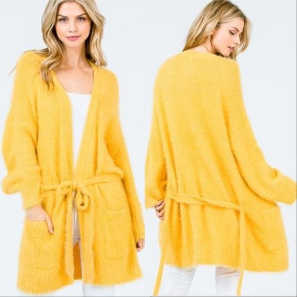 SO SOFT FUZZY CARDIGAN  YELLOW - Picture 2 of 4